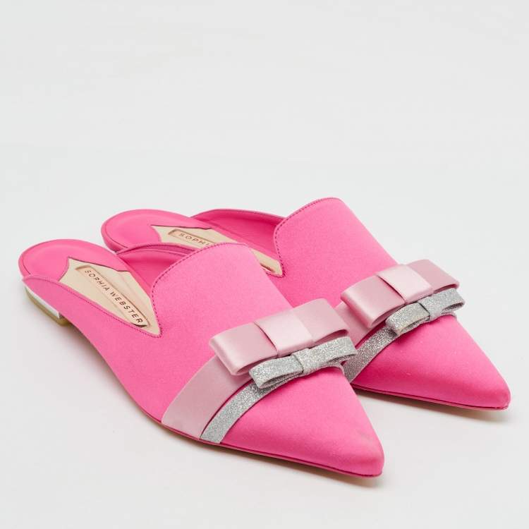Pre Owned Sophia Webster Pink Satin Andie Bow Flat Mules Size 38