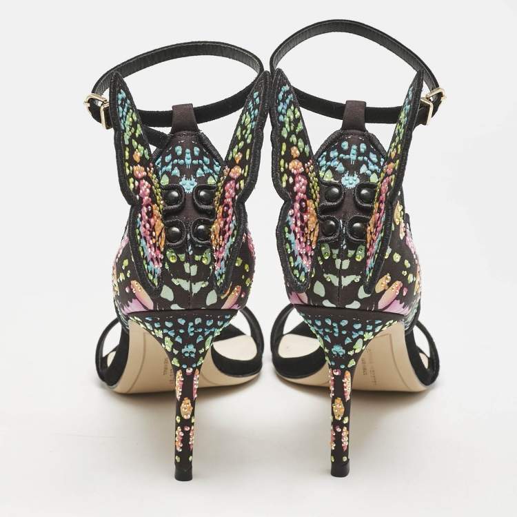 Pre Owned Sophia Webster Multicolor Print Fabric and Suede Embellished Chiara Sandals Size 37.5