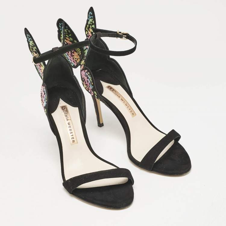Pre Owned Sophia Webster Multicolor Print Fabric and Suede Embellished Chiara Sandals Size 37.5