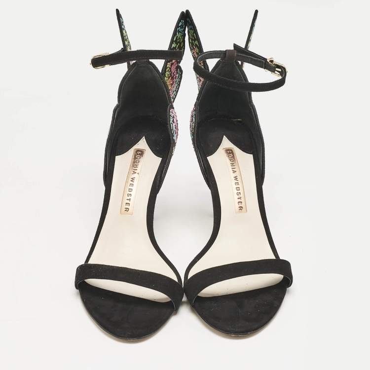 Pre Owned Sophia Webster Multicolor Print Fabric and Suede Embellished Chiara Sandals Size 37.5