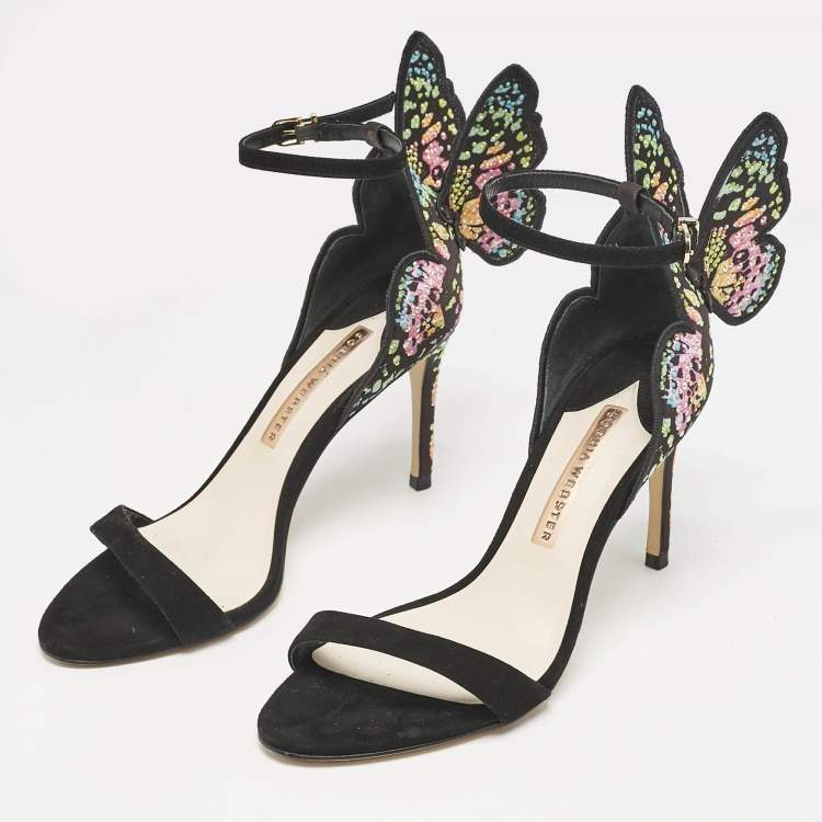 Pre Owned Sophia Webster Multicolor Print Fabric and Suede Embellished Chiara Sandals Size 37.5