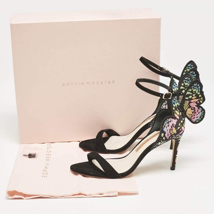Pre Owned Sophia Webster Multicolor Print Fabric and Suede Embellished Chiara Sandals Size 37.5