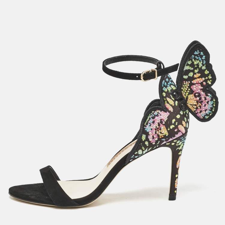 Pre Owned Sophia Webster Multicolor Print Fabric and Suede Embellished Chiara Sandals Size 37.5