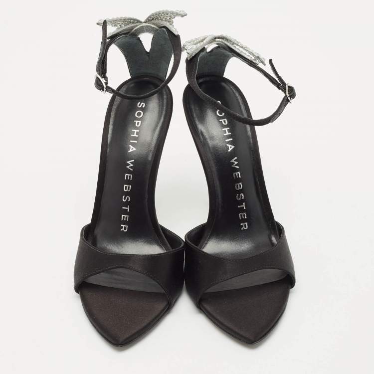 Pre Owned Sophia Webster Black Satin Crystal Embellished Ankle Strap Sandals Size 38