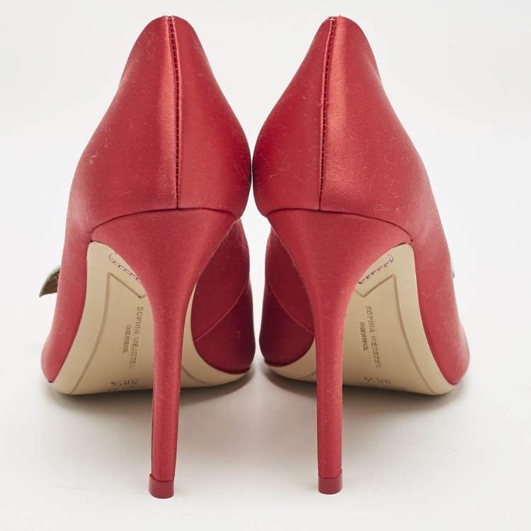 Pre Owned Sophia Webster Red Satin Rosette Pointed Toe Pumps Size 38.5