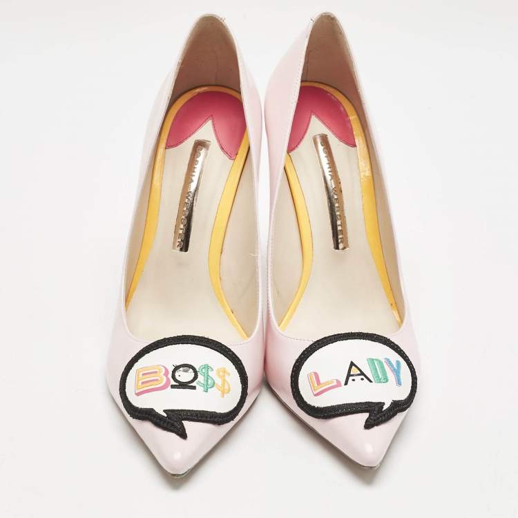 Pre Owned Sophia Webster Pink Patent Leather Lady Boss Pointed Toe Pumps Size 38.5