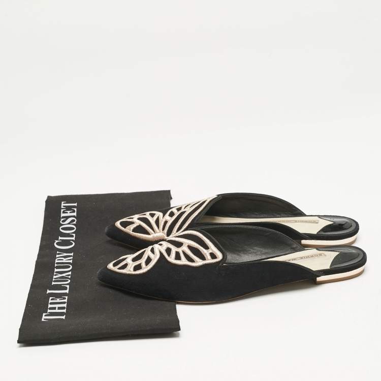 Pre Owned Sophia Webster Black Suede Bibi Butterfly Flat Mules Size 38