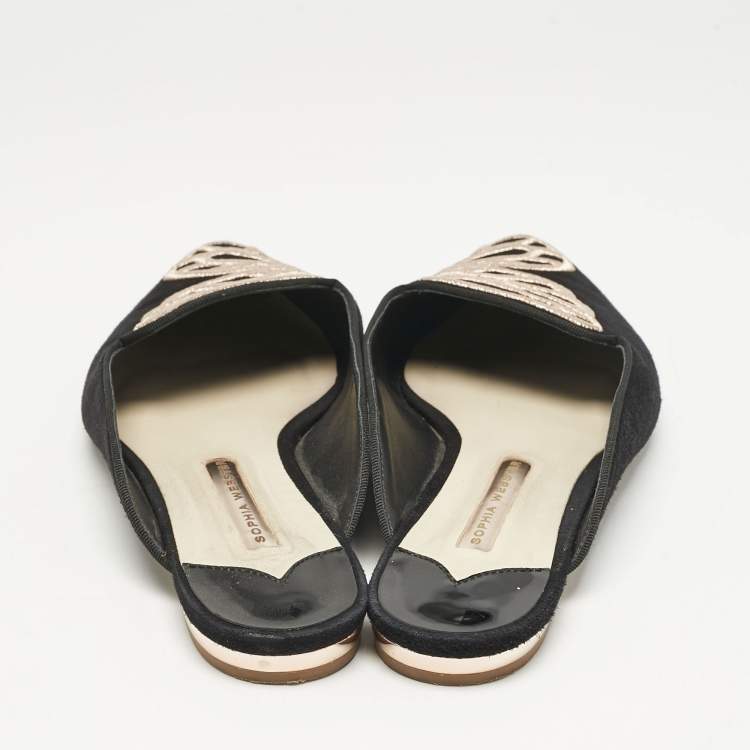 Pre Owned Sophia Webster Black Suede Bibi Butterfly Flat Mules Size 38