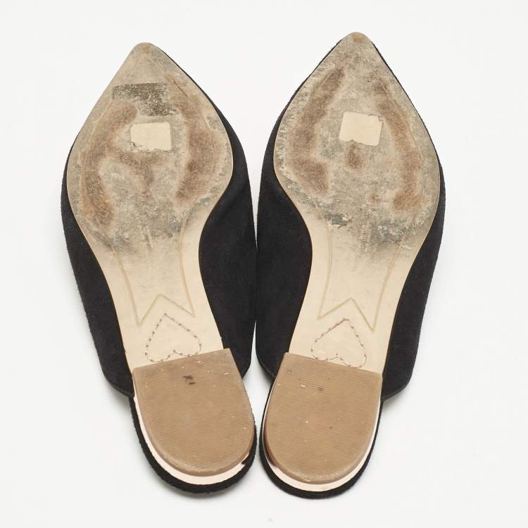 Pre Owned Sophia Webster Black Suede Bibi Butterfly Flat Mules Size 38