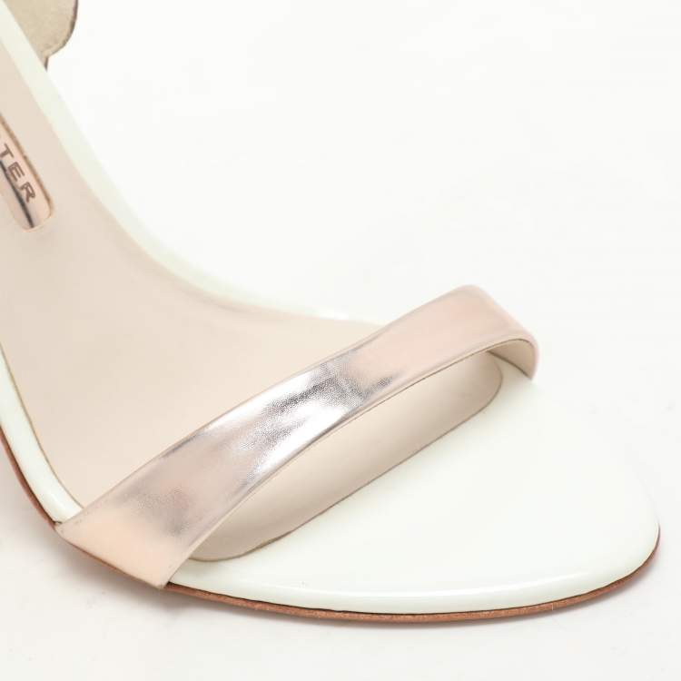 Pre Owned Sophia Webster Metallic Rose Gold/White Leather Evangeline Ankle Strap Sandals Size 37