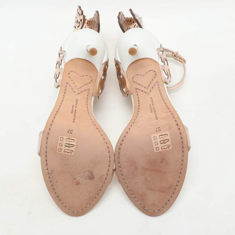 Pre Owned Sophia Webster Metallic Rose Gold/White Leather Evangeline Ankle Strap Sandals Size 37