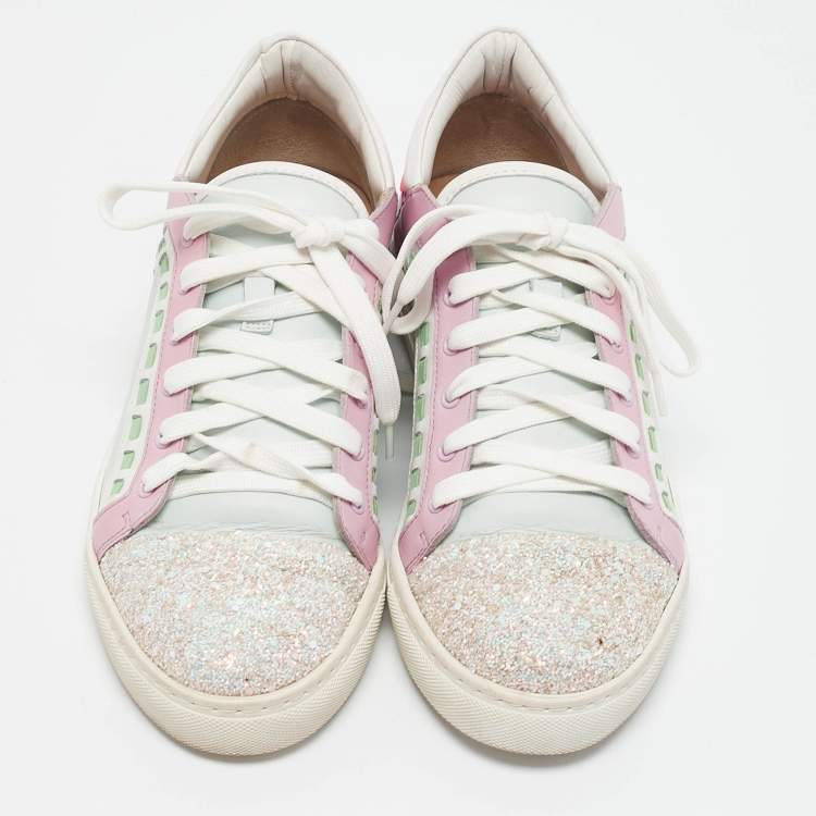 Pre Owned Sophia Webster Multicolor Leather and Glitter Low Top Riko Sneakers Size 39
