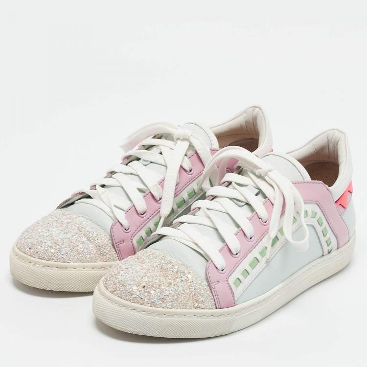 Pre Owned Sophia Webster Multicolor Leather and Glitter Low Top Riko Sneakers Size 39