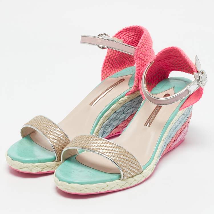 Pre Owned Sophia Webster Multicolor Fabric and Leather Lucita Wedge Sandals Size 41.5