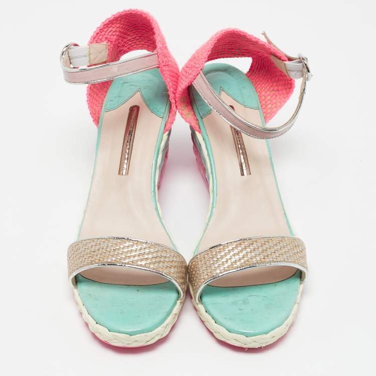 Pre Owned Sophia Webster Multicolor Fabric and Leather Lucita Wedge Sandals Size 41.5