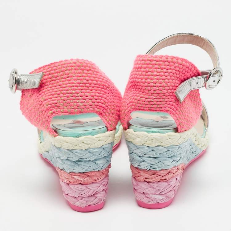 Pre Owned Sophia Webster Multicolor Fabric and Leather Lucita Wedge Sandals Size 41.5