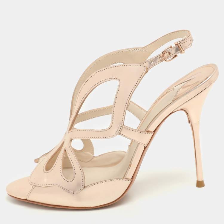 Pre Owned Sophia Webster Metallic Rose Gold  Cut Out Leather Slingback Sandals Size 38