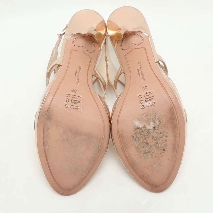 Pre Owned Sophia Webster Metallic Rose Gold  Cut Out Leather Slingback Sandals Size 38