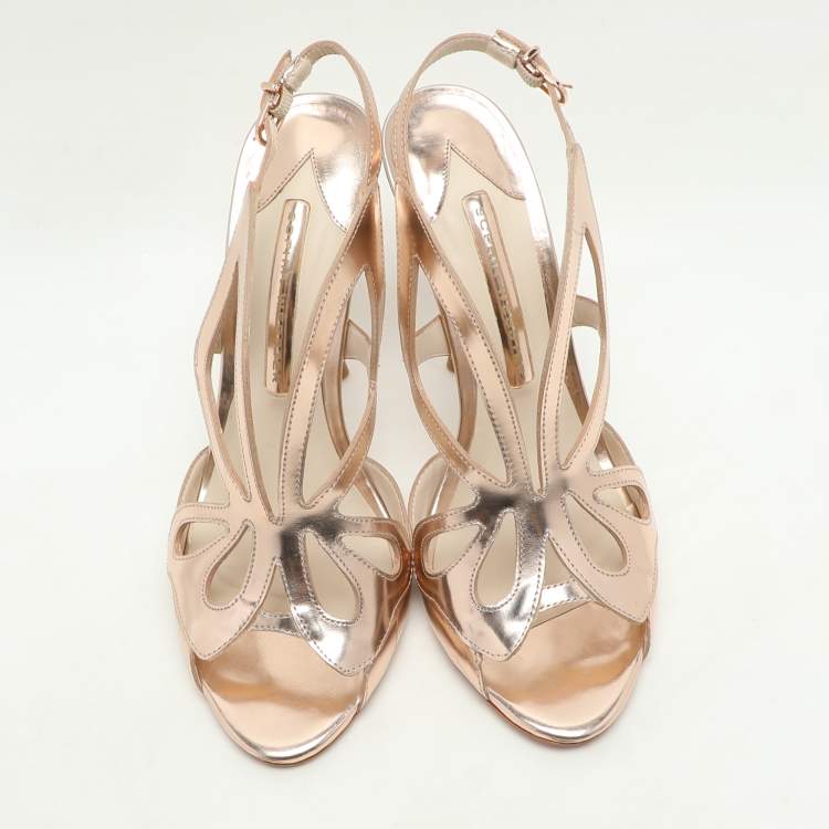 Pre Owned Sophia Webster Metallic Rose Gold  Cut Out Leather Slingback Sandals Size 38