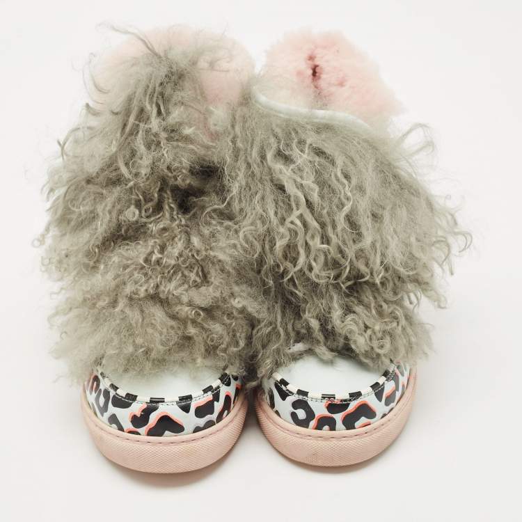 Pre Owned Sophia Webster Multicolor Fur and Leather Ankle Length Boots Size 37.5