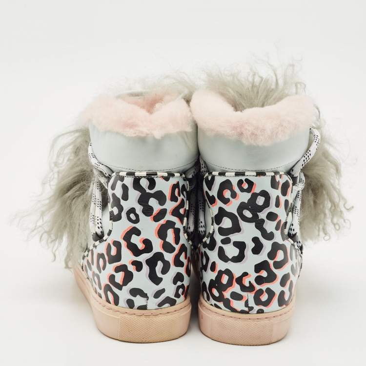 Pre Owned Sophia Webster Multicolor Fur and Leather Ankle Length Boots Size 37.5