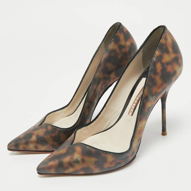 Pre Owned Sophia Webster Brown Printed Leather Izzy Pumps Size 37