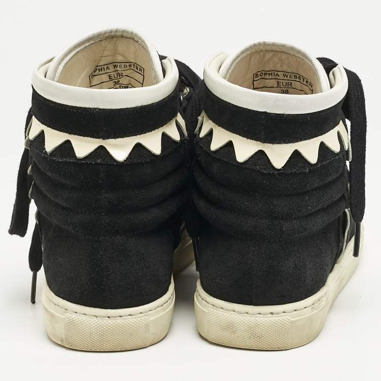 Pre Owned Sophia Webster Monochrome Suede and Patent Leather Riko High Top Sneakers Size 38