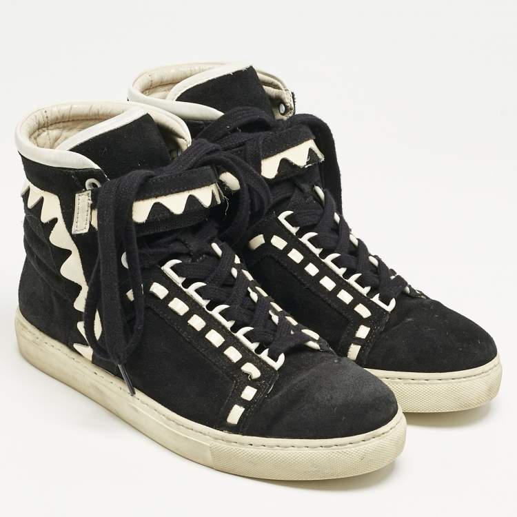 Pre Owned Sophia Webster Monochrome Suede and Patent Leather Riko High Top Sneakers Size 38