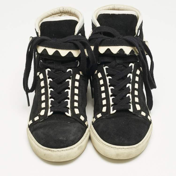 Pre Owned Sophia Webster Monochrome Suede and Patent Leather Riko High Top Sneakers Size 38