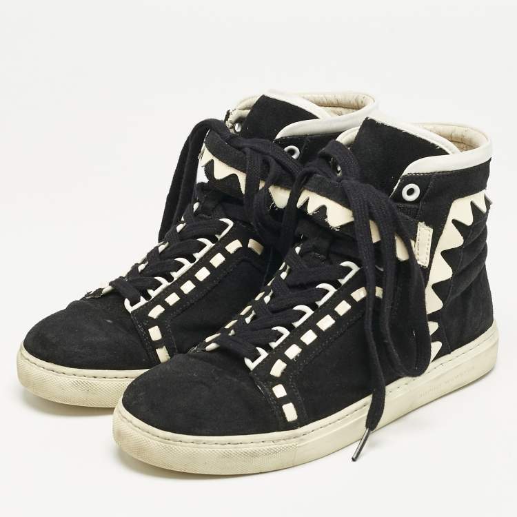 Pre Owned Sophia Webster Monochrome Suede and Patent Leather Riko High Top Sneakers Size 38