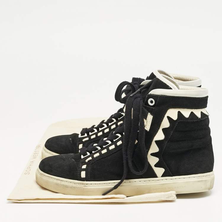 Pre Owned Sophia Webster Monochrome Suede and Patent Leather Riko High Top Sneakers Size 38
