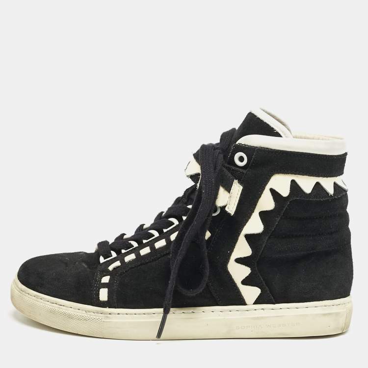 Pre Owned Sophia Webster Monochrome Suede and Patent Leather Riko High Top Sneakers Size 38