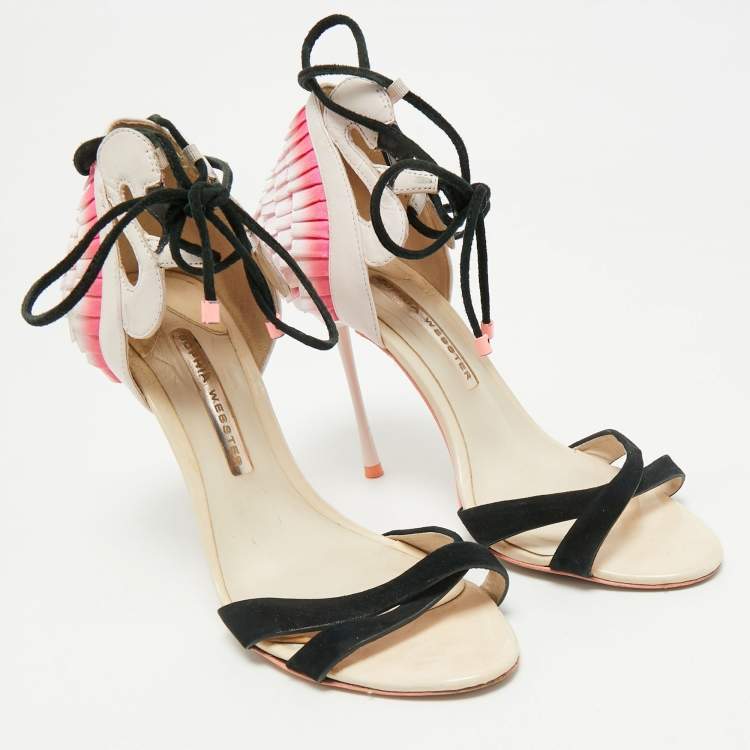Pre Owned Sophia Webster Multicolor Leather and Suede Flamingo Frill Ankle Wrap Sandals Size 38.5