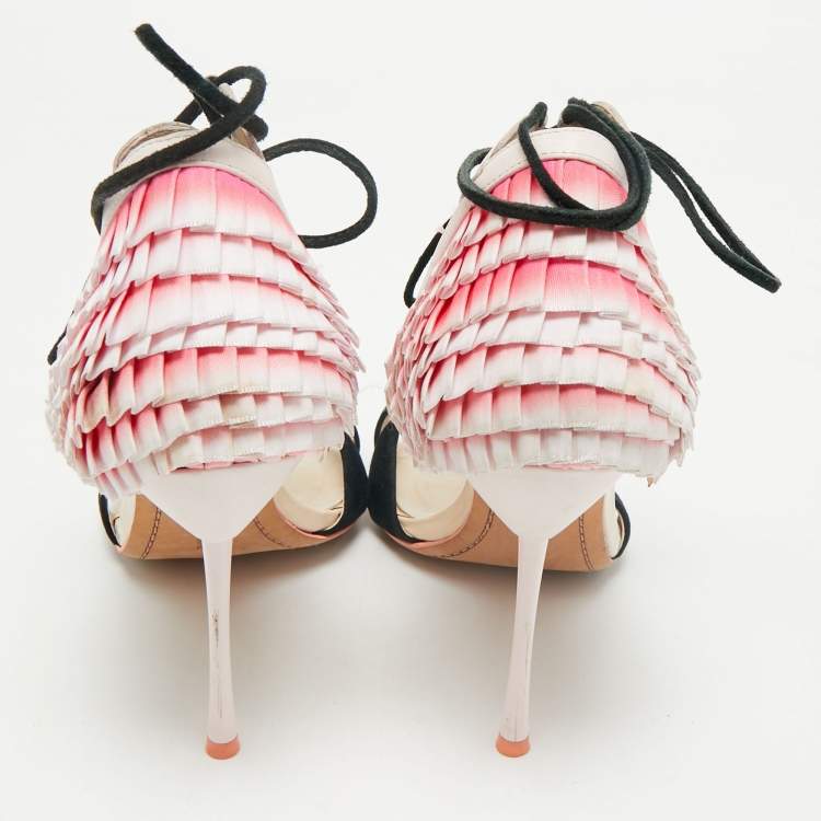 Pre Owned Sophia Webster Multicolor Leather and Suede Flamingo Frill Ankle Wrap Sandals Size 38.5