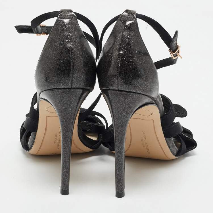 Pre Owned Sophia Webster Black Metallic Leather an Fabric Bonnie Ankle Strap Sandals Size 39