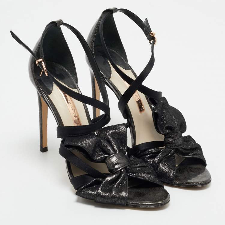 Pre Owned Sophia Webster Black Metallic Leather an Fabric Bonnie Ankle Strap Sandals Size 39