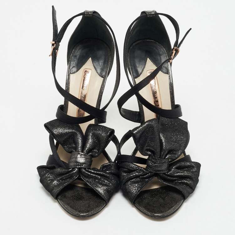 Pre Owned Sophia Webster Black Metallic Leather an Fabric Bonnie Ankle Strap Sandals Size 39