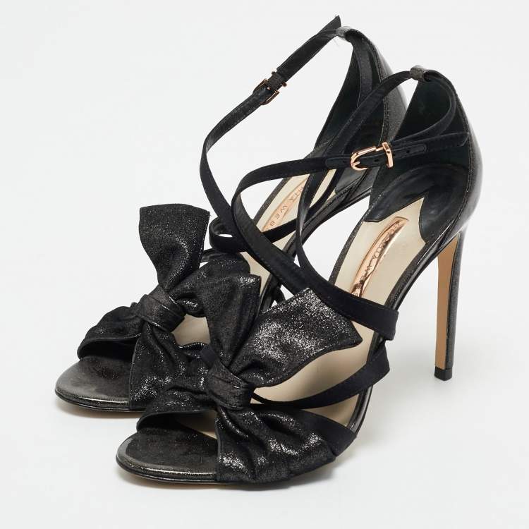 Pre Owned Sophia Webster Black Metallic Leather an Fabric Bonnie Ankle Strap Sandals Size 39
