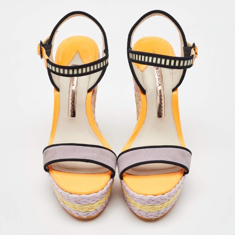 Pre Owned Sophia Webster Multicolor Suede and Patent Leather Lucita Espadrille Wedge Sandals Size 36