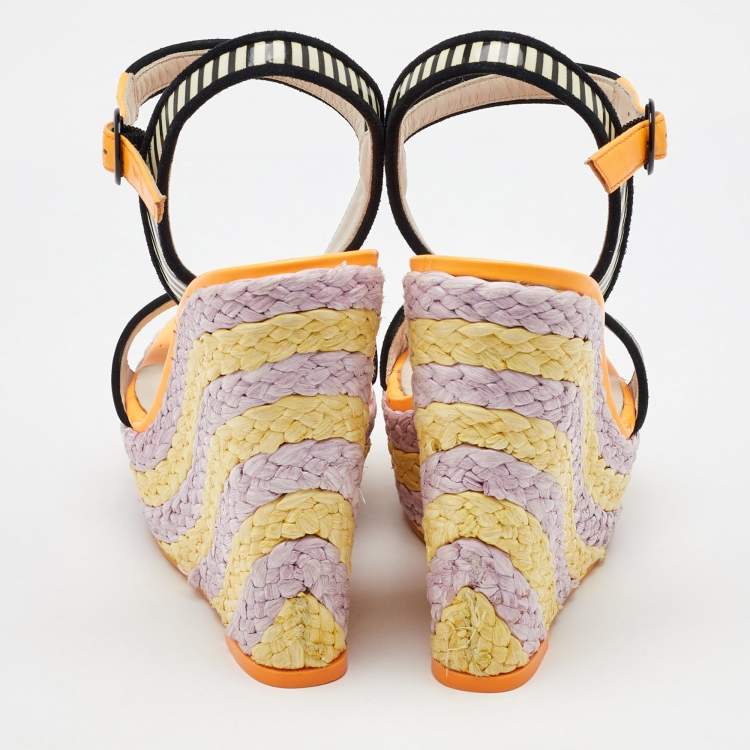 Pre Owned Sophia Webster Multicolor Suede and Patent Leather Lucita Espadrille Wedge Sandals Size 36