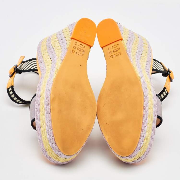Pre Owned Sophia Webster Multicolor Suede and Patent Leather Lucita Espadrille Wedge Sandals Size 36