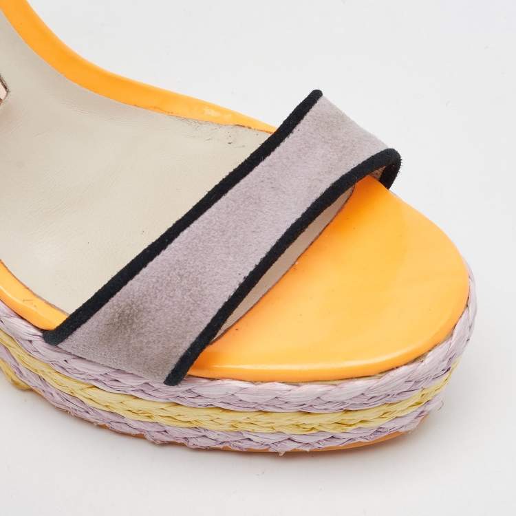 Pre Owned Sophia Webster Multicolor Suede and Patent Leather Lucita Espadrille Wedge Sandals Size 36