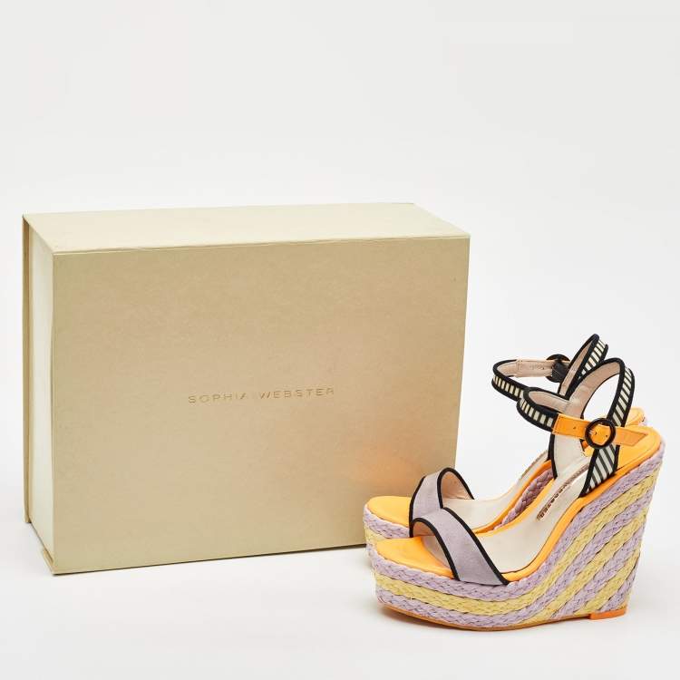 Pre Owned Sophia Webster Multicolor Suede and Patent Leather Lucita Espadrille Wedge Sandals Size 36