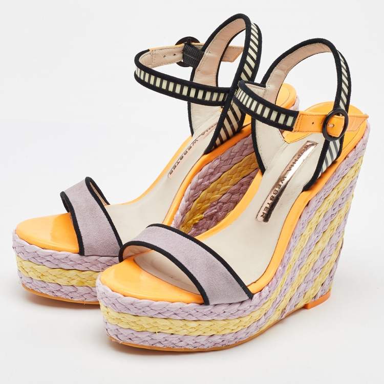 Pre Owned Sophia Webster Multicolor Suede and Patent Leather Lucita Espadrille Wedge Sandals Size 36
