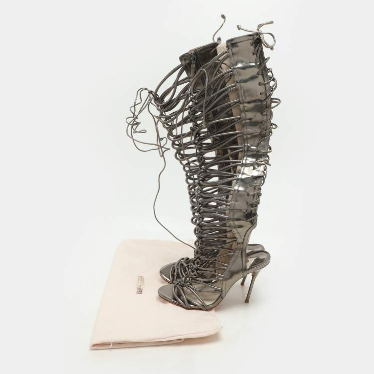Pre Owned Sophia Webster Metallic Leather Clementine Lace-Up Knee High Gladiator Sandals Size 36