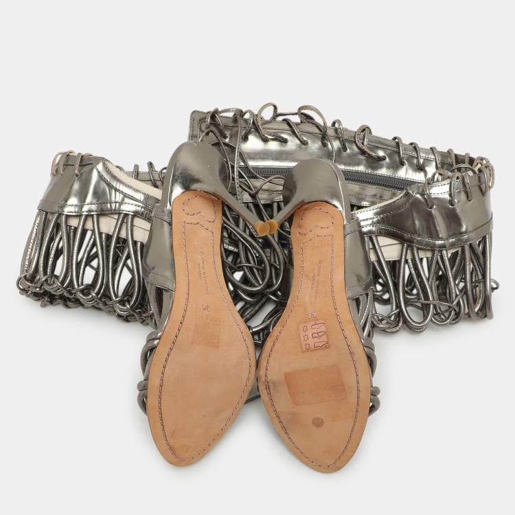 Pre Owned Sophia Webster Metallic Leather Clementine Lace-Up Knee High Gladiator Sandals Size 36
