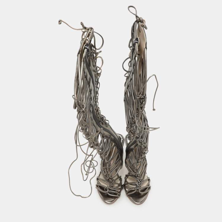 Pre Owned Sophia Webster Metallic Leather Clementine Lace-Up Knee High Gladiator Sandals Size 36