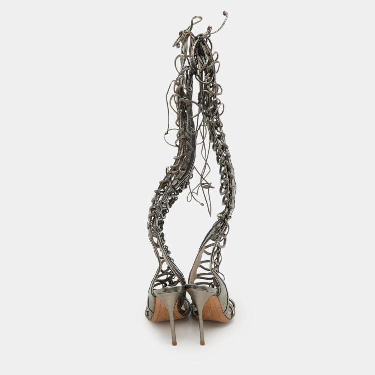 Pre Owned Sophia Webster Metallic Leather Clementine Lace-Up Knee High Gladiator Sandals Size 36