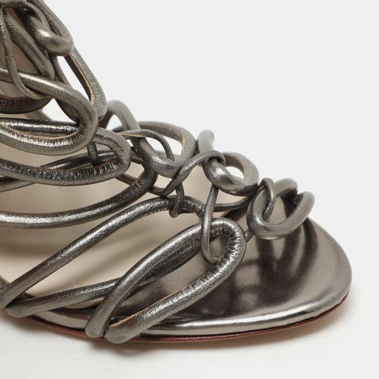 Pre Owned Sophia Webster Metallic Leather Clementine Lace-Up Knee High Gladiator Sandals Size 36