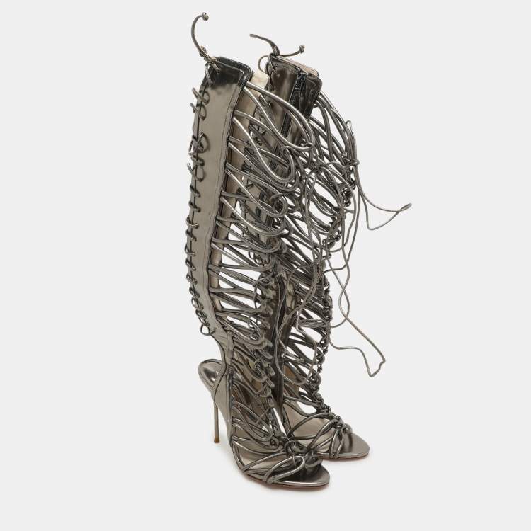 Pre Owned Sophia Webster Metallic Leather Clementine Lace-Up Knee High Gladiator Sandals Size 36